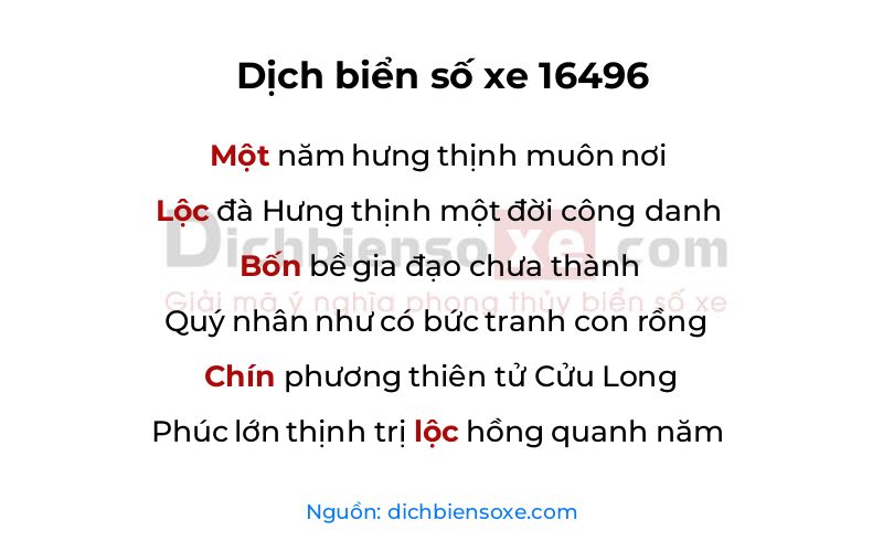 Dịch thơ biển số 16496