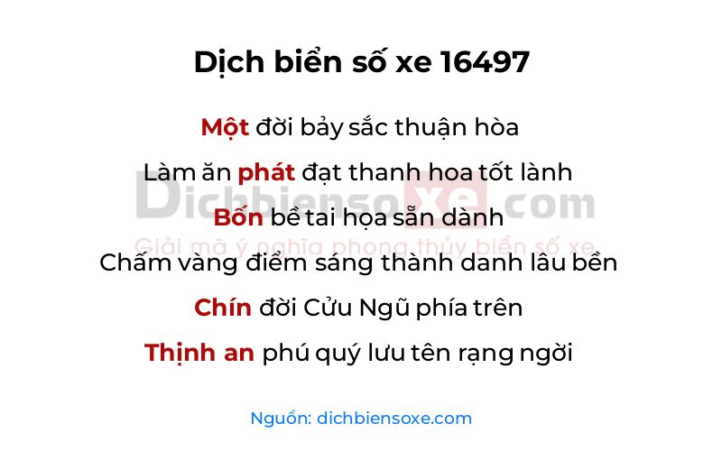 Dịch thơ biển số 16497