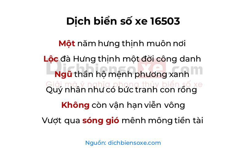 Dịch thơ biển số 16503