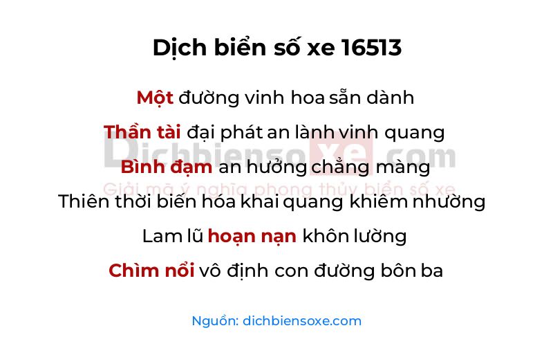 Dịch thơ biển số 16513