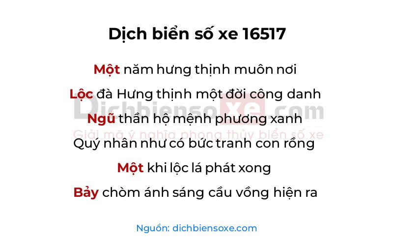 Dịch thơ biển số 16517