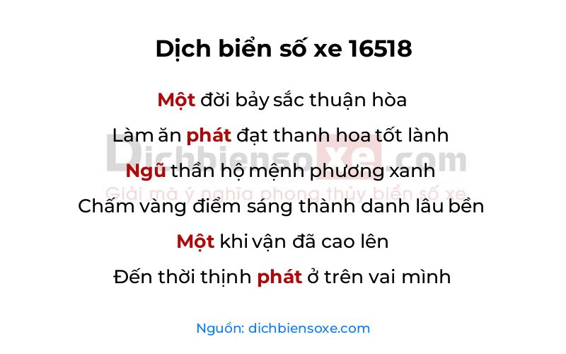 Dịch thơ biển số 16518