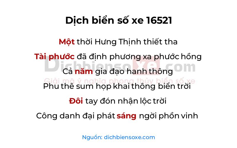 Dịch thơ biển số 16521