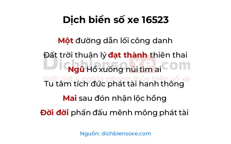 Dịch thơ biển số 16523