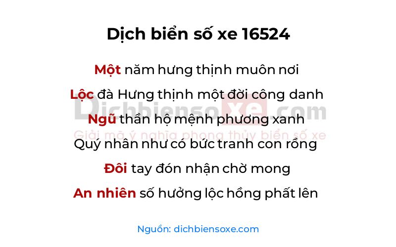 Dịch thơ biển số 16524