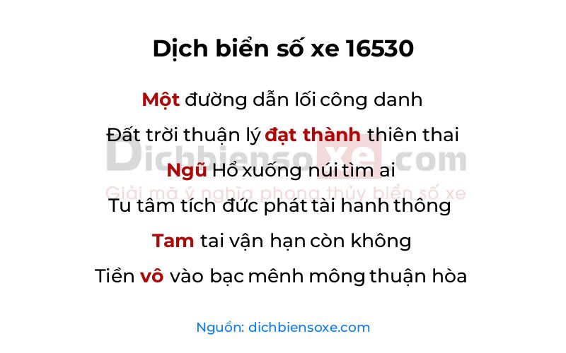 Dịch thơ biển số 16530