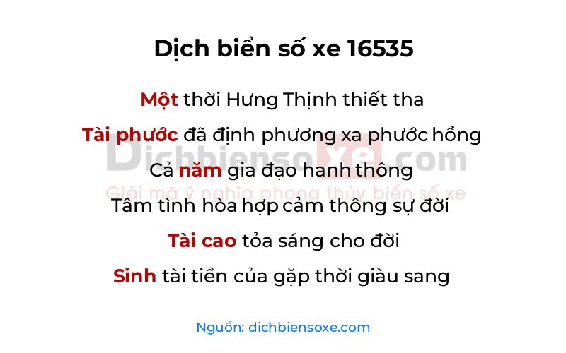 Dịch thơ biển số 16535