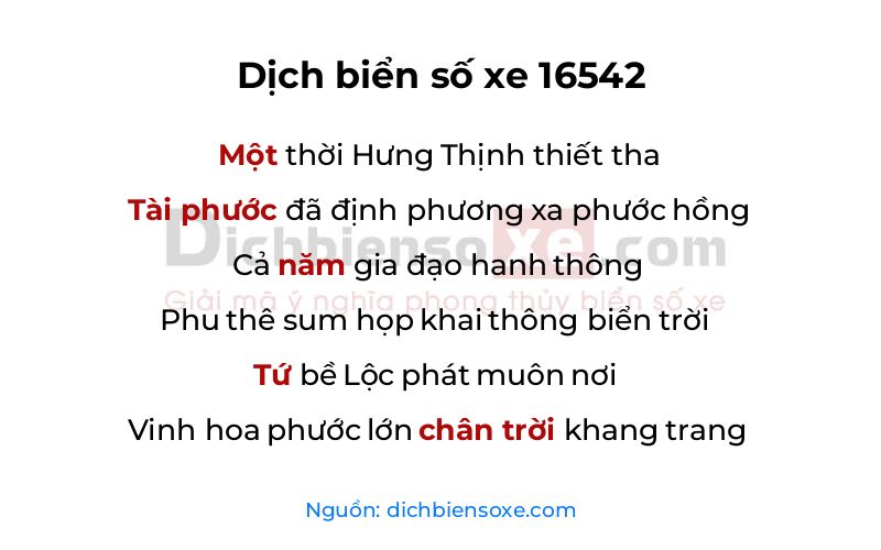Dịch thơ biển số 16542