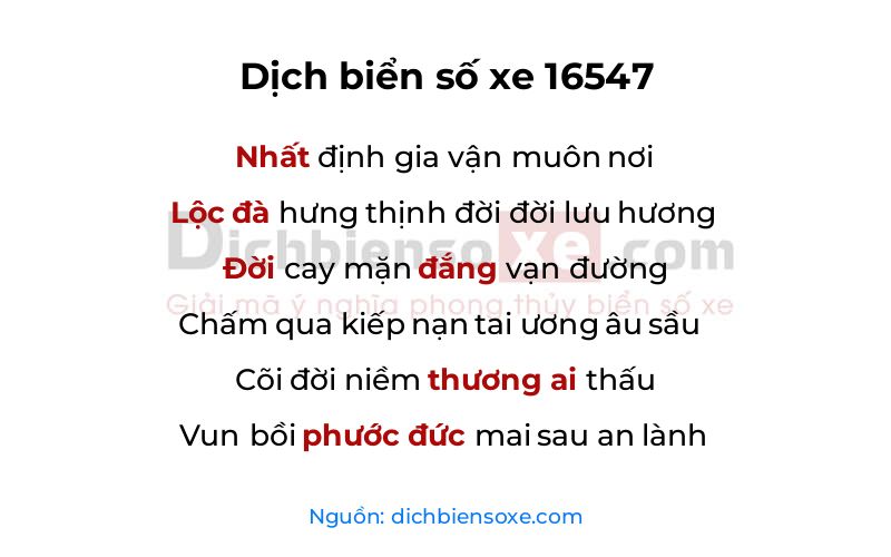 Dịch thơ biển số 16547