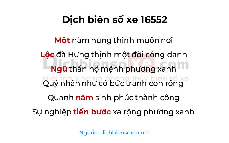 Dịch thơ biển số 16552