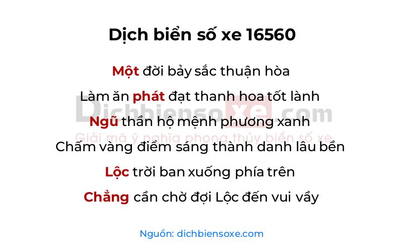 Dịch thơ biển số 16560