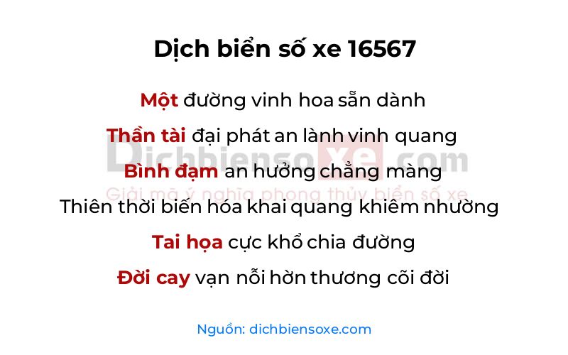 Dịch thơ biển số 16567