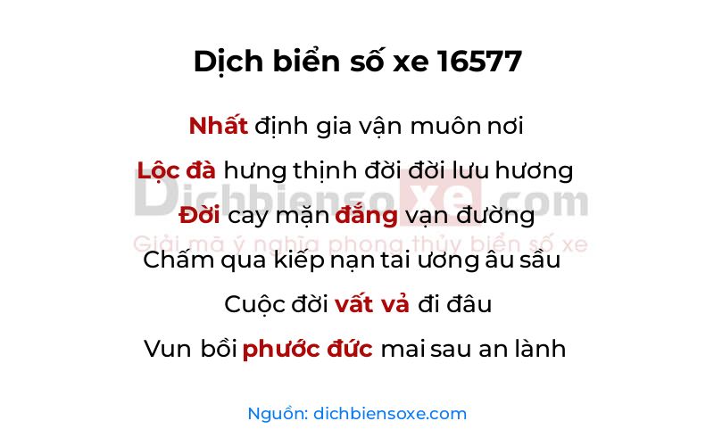 Dịch thơ biển số 16577
