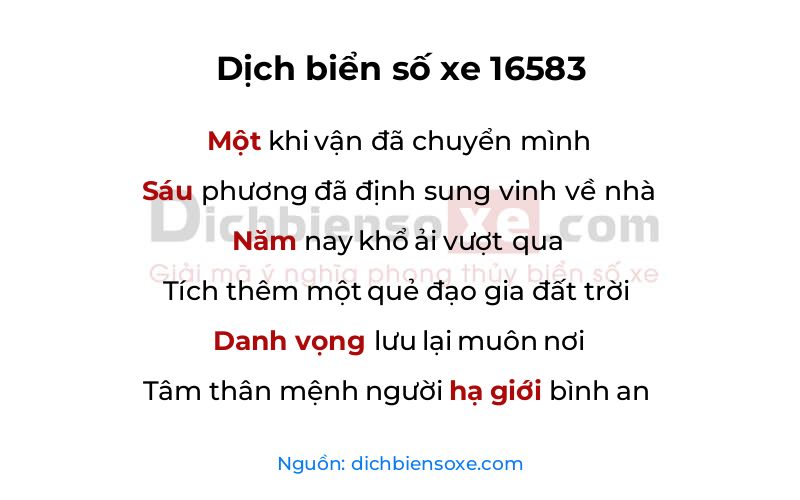 Dịch thơ biển số 16583