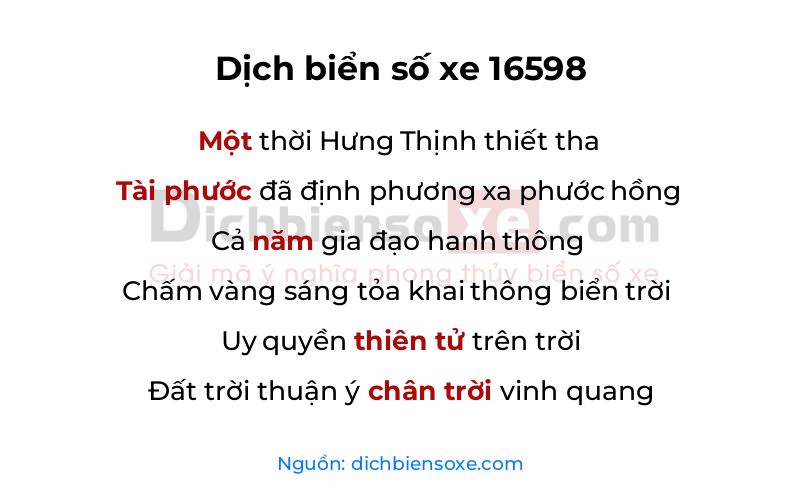Dịch thơ biển số 16598