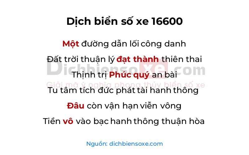 Dịch thơ biển số 16600