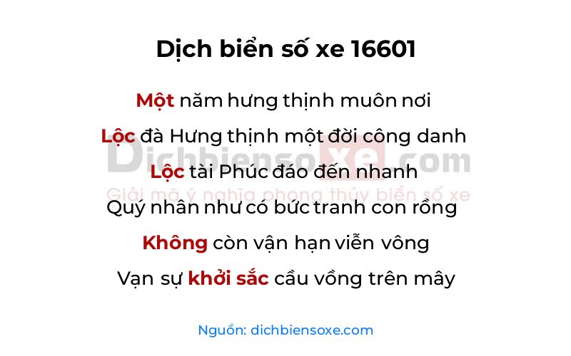 Dịch thơ biển số 16601
