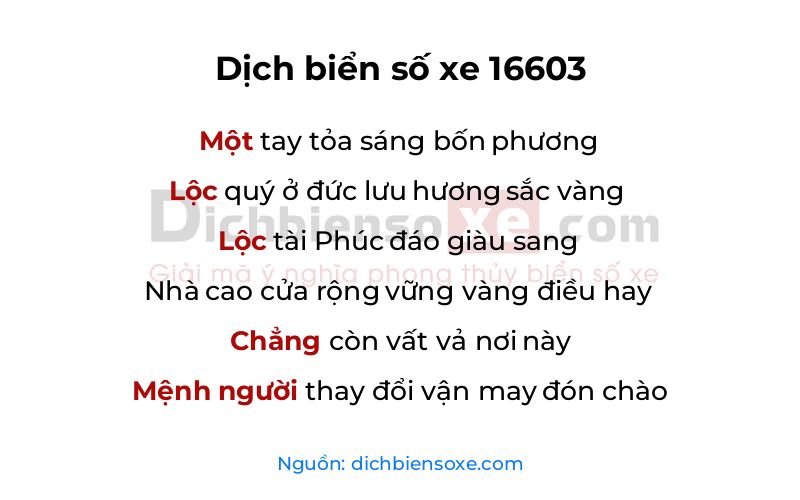 Dịch thơ biển số 16603