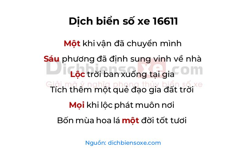 Dịch thơ biển số 16611