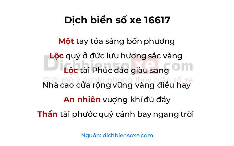 Dịch thơ biển số 16617