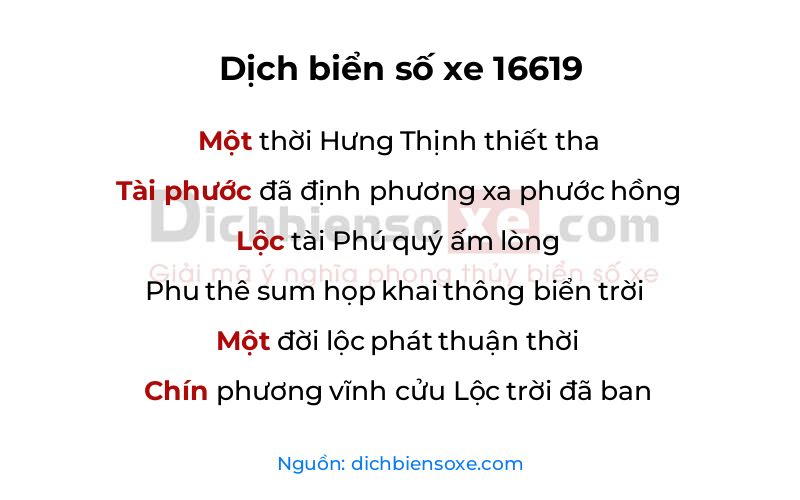 Dịch thơ biển số 16619