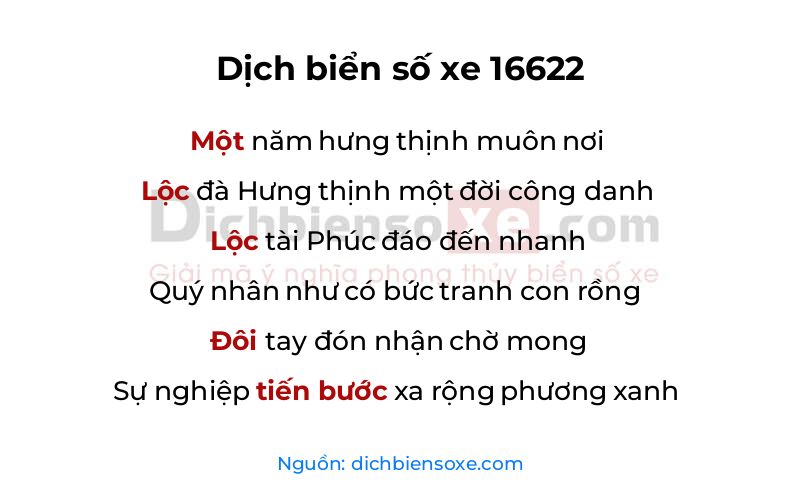 Dịch thơ biển số 16622