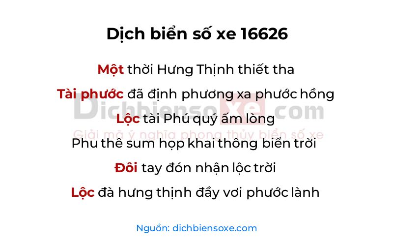 Dịch thơ biển số 16626