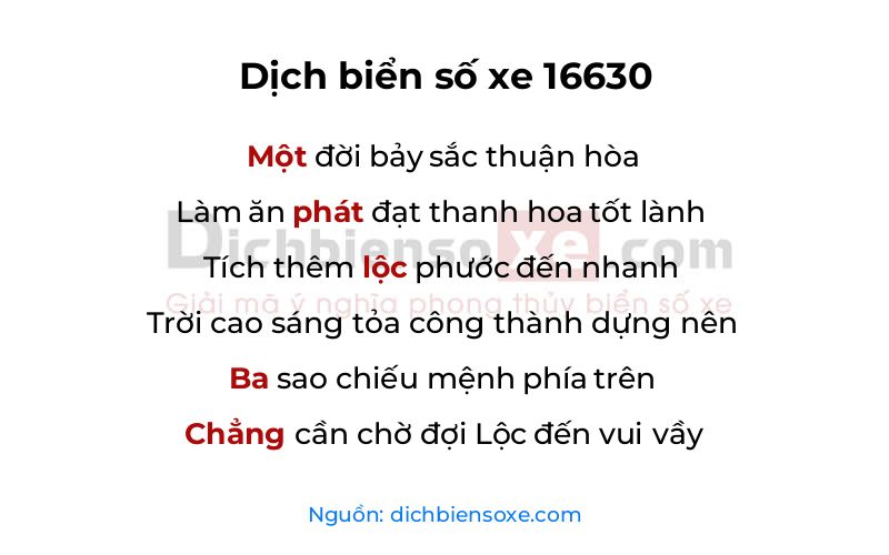 Dịch thơ biển số 16630