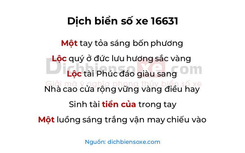 Dịch thơ biển số 16631