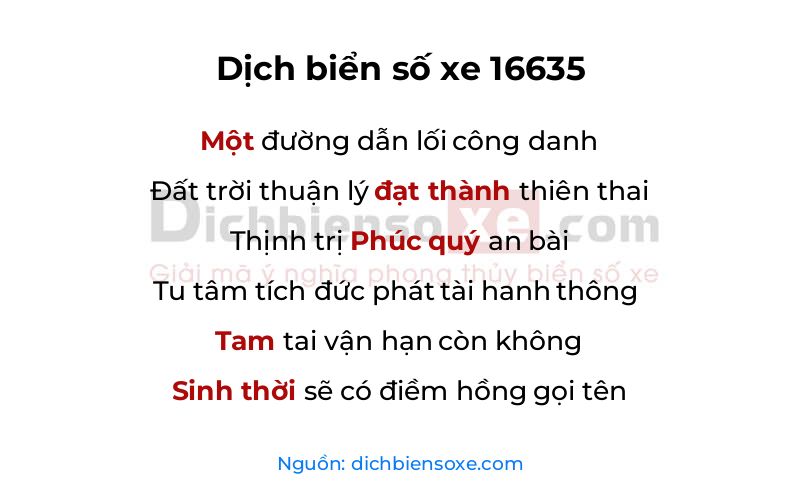 Dịch thơ biển số 16635