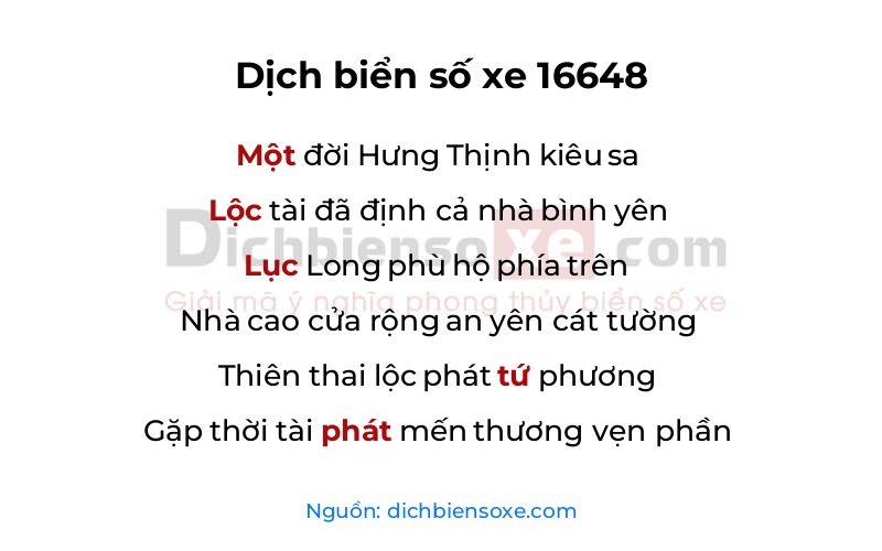 Dịch thơ biển số 16648