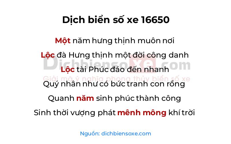 Dịch thơ biển số 16650