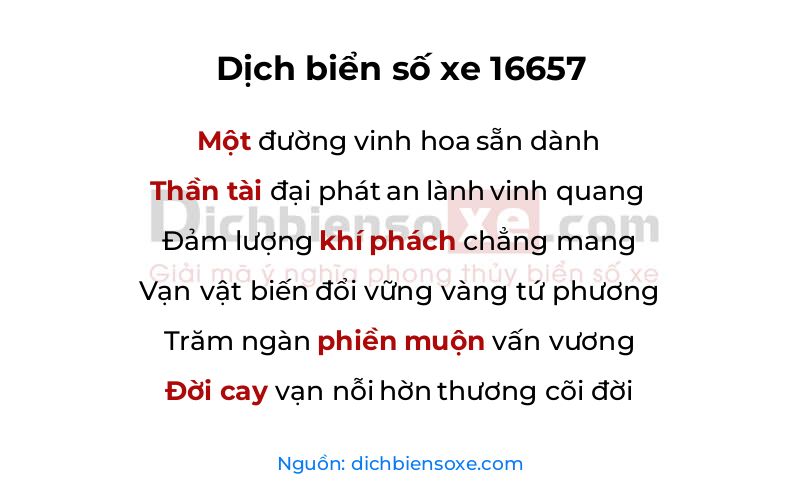 Dịch thơ biển số 16657