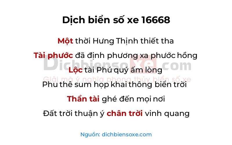 Dịch thơ biển số 16668
