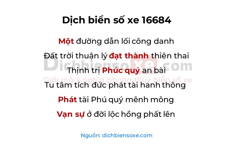 Dịch thơ biển số 16684