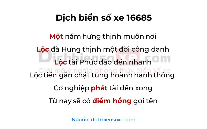 Dịch thơ biển số 16685