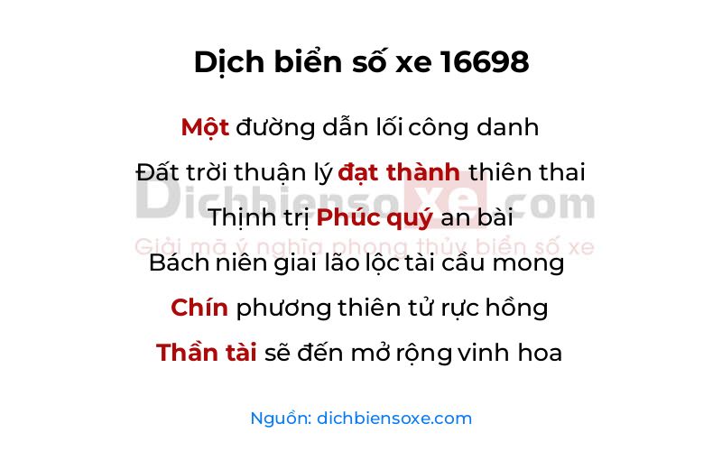 Dịch thơ biển số 16698