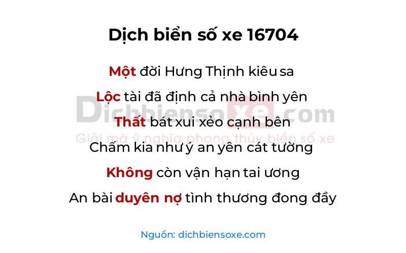 Dịch thơ biển số 16704