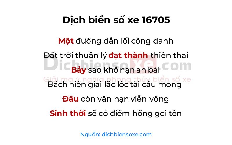 Dịch thơ biển số 16705