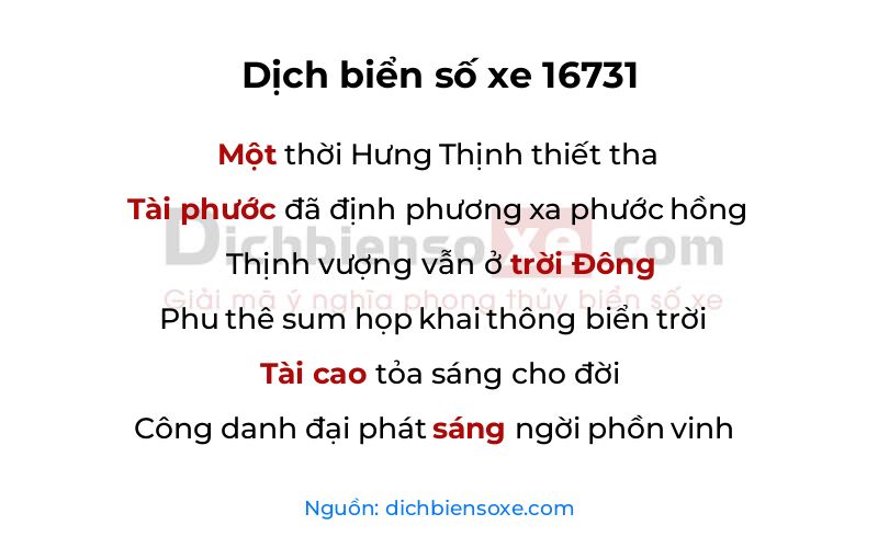 Dịch thơ biển số 16731
