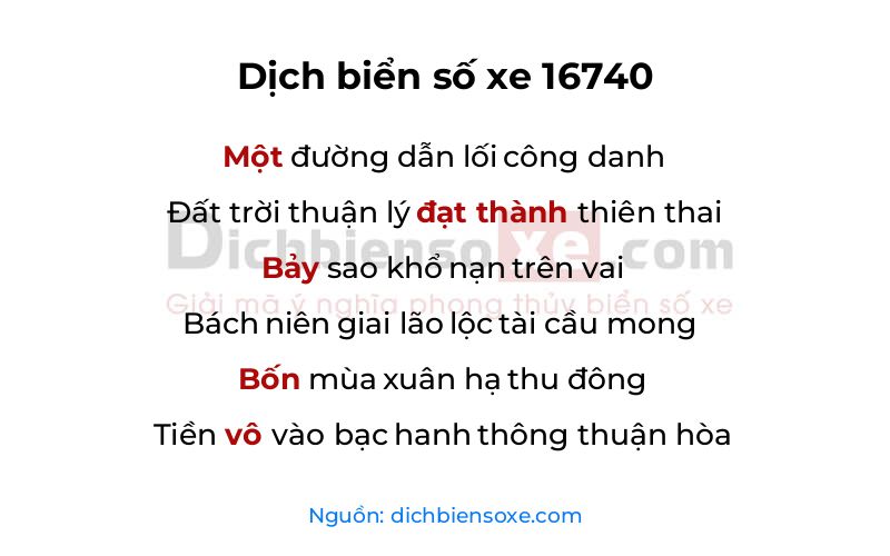 Dịch thơ biển số 16740