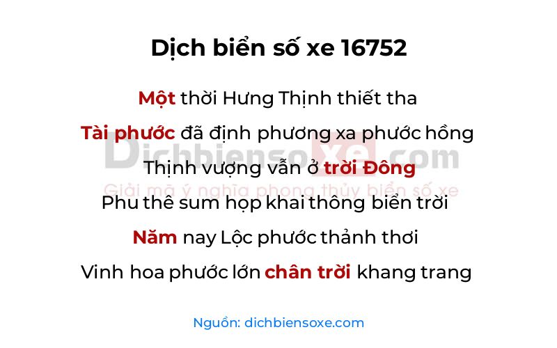 Dịch thơ biển số 16752