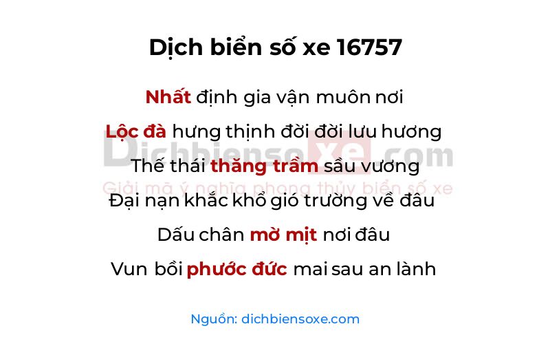 Dịch thơ biển số 16757