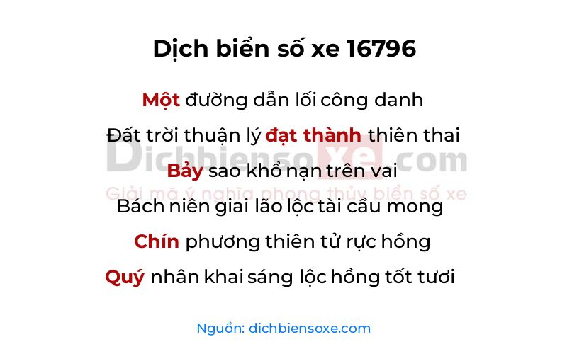 Dịch thơ biển số 16796