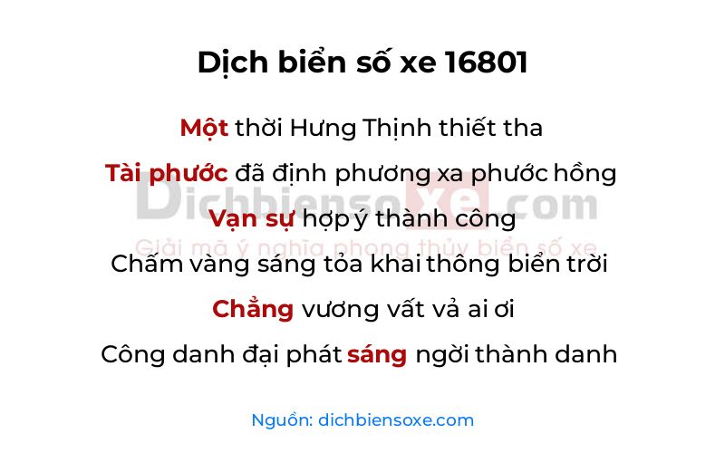 Dịch thơ biển số 16801