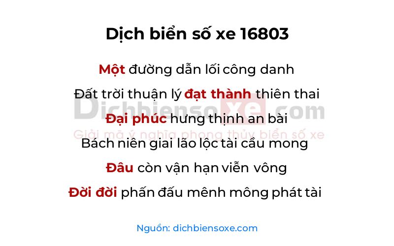 Dịch thơ biển số 16803