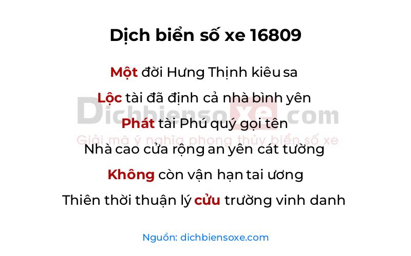 Dịch thơ biển số 16809