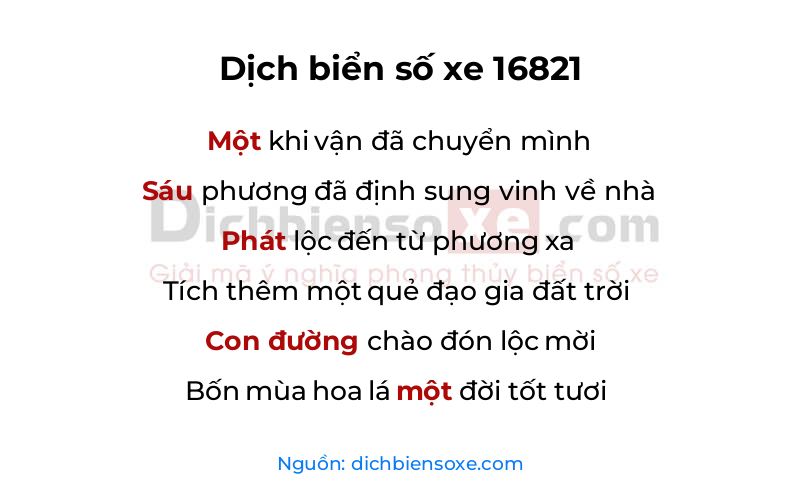 Dịch thơ biển số 16821