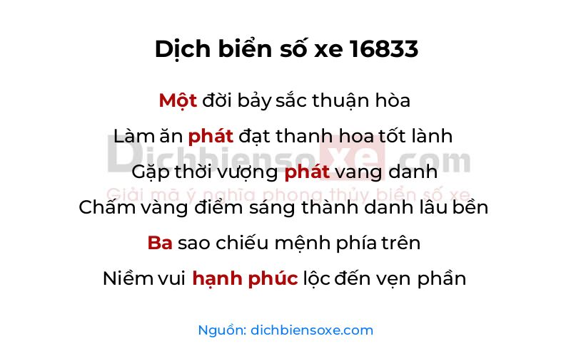 Dịch thơ biển số 16833