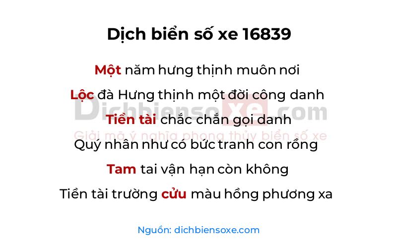 Dịch thơ biển số 16839